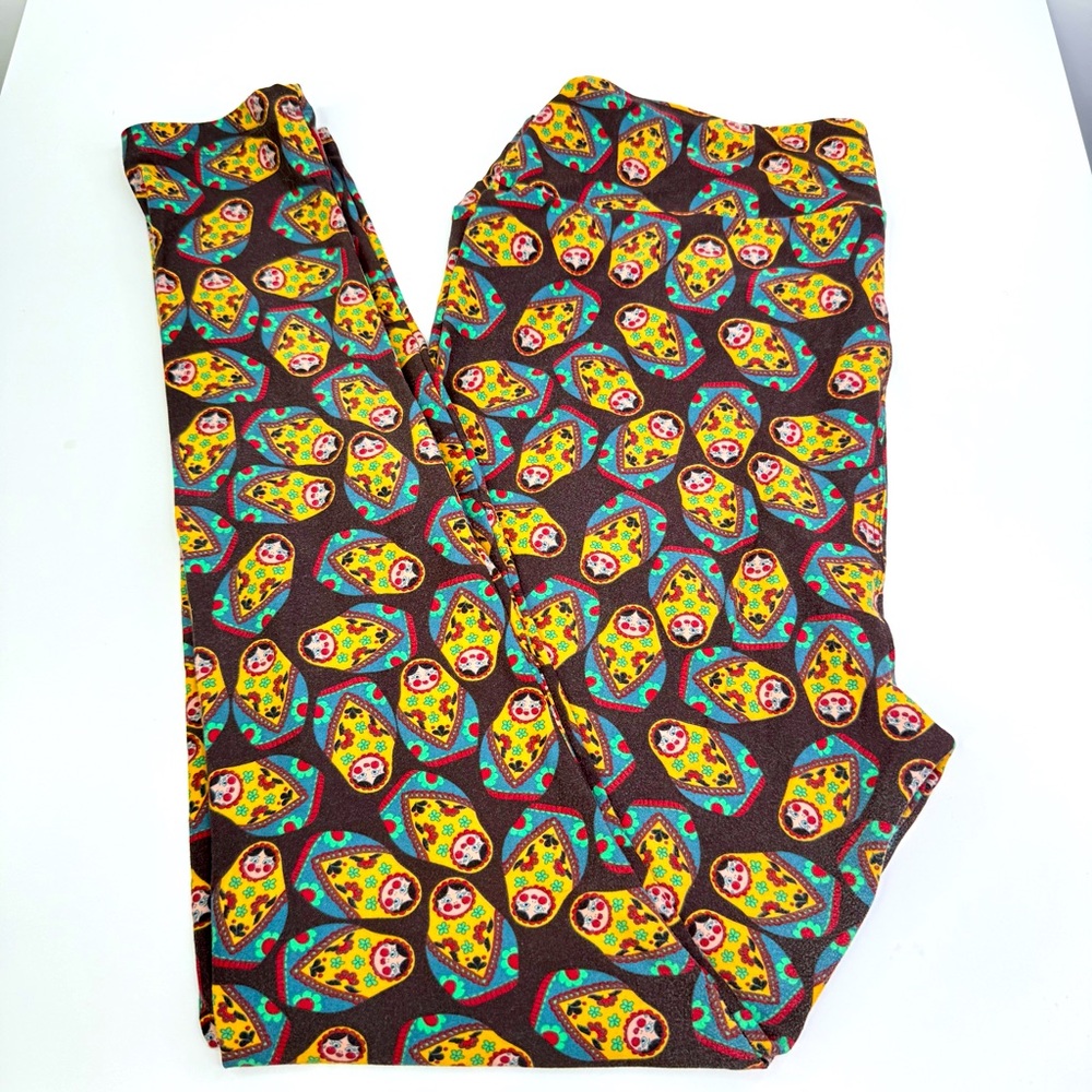 Lularoe Brown Yellow Russian Nesting Doll TC Tall & Curvy Printed Leggings